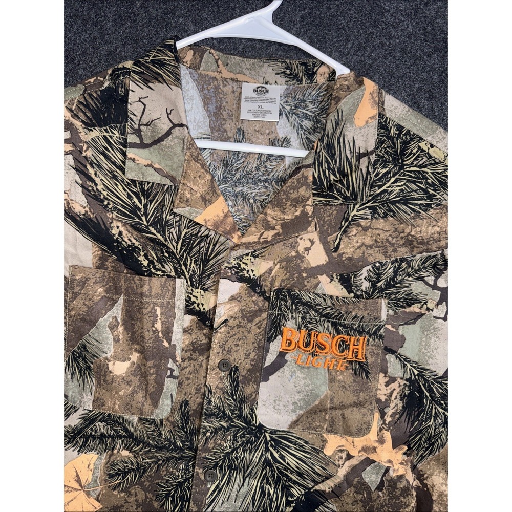Busch Light Beer Camo Button Down Shirt Mens Small Buck Deer Graphic Hunting XL